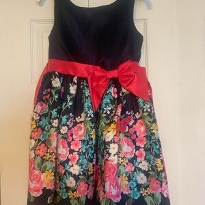 Floral Kids Dress with Red Bow